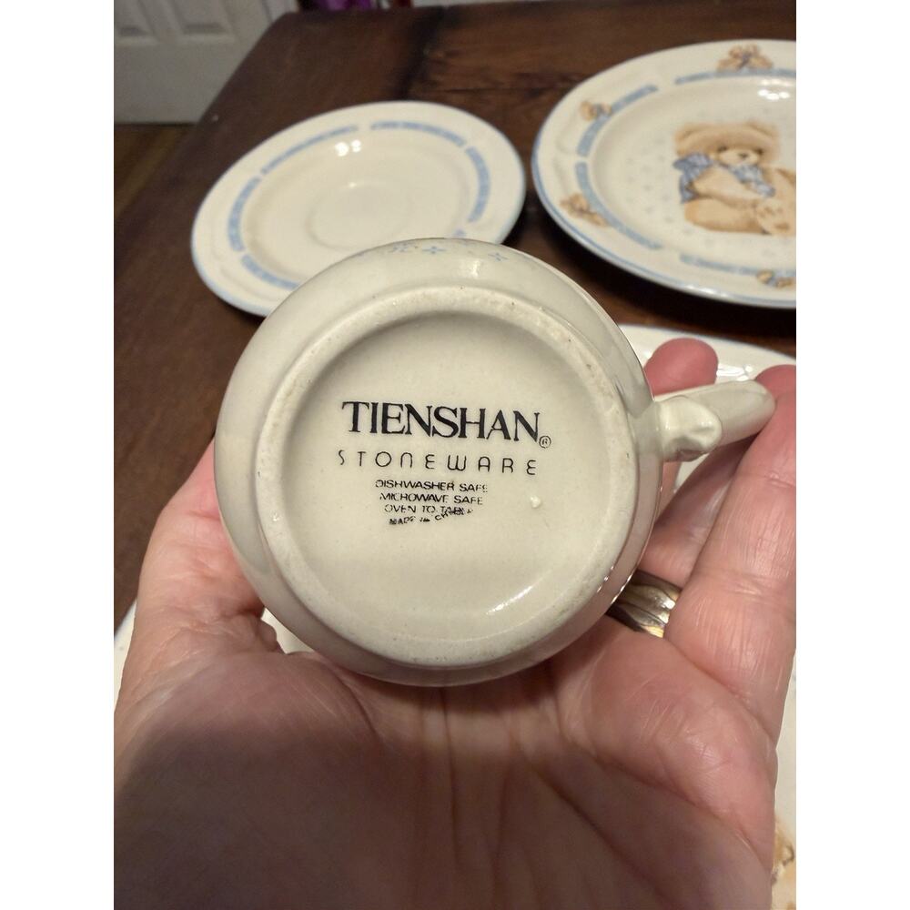 Tienshan Stoneware Country Bear Dinner &salad plates, cups & saucers set of 2 ea - Picture 10 of 16
